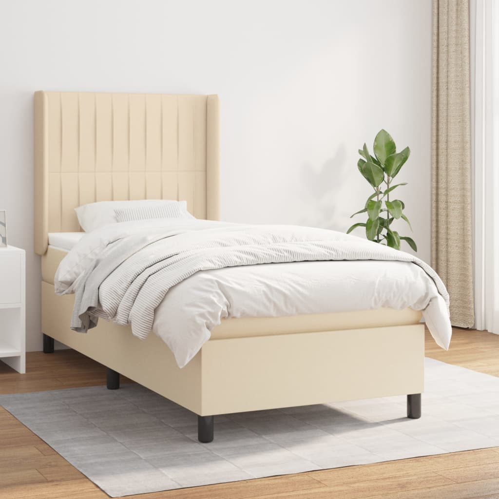 vidaXL Boxspringbett mit Matratze Creme 80x200 cm Stoff