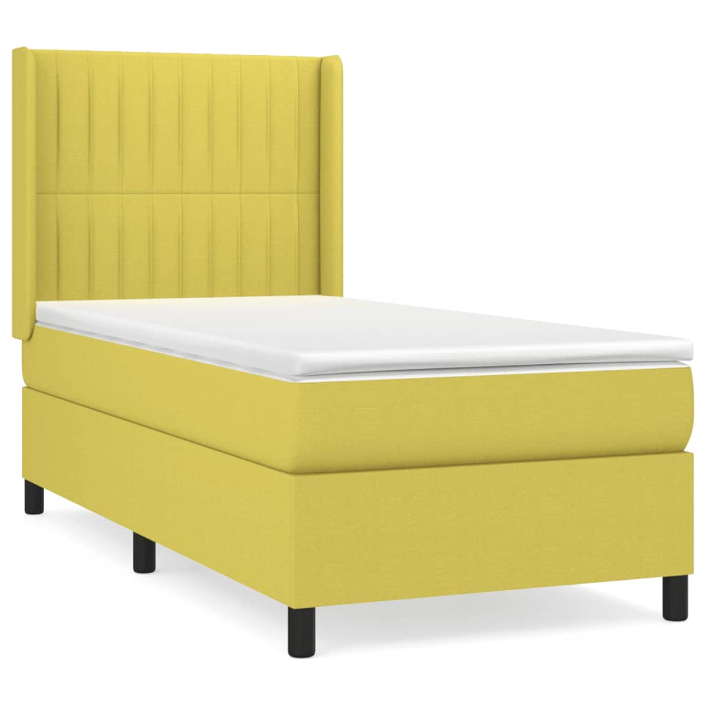 Pat box spring cu saltea, verde, 80x200 cm, textil