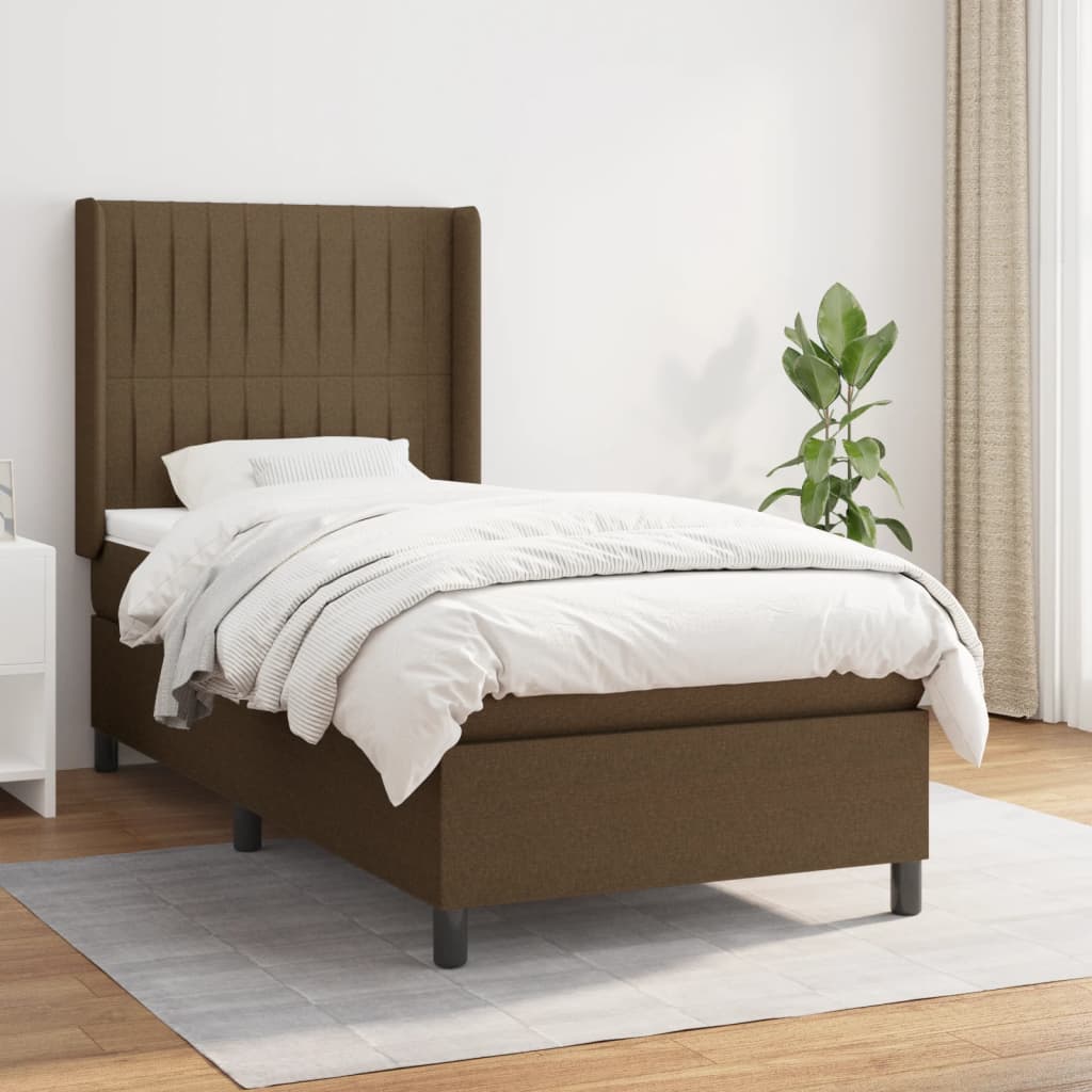 vidaXL Pat box spring cu saltea, maro închis, 90x190 cm, textil