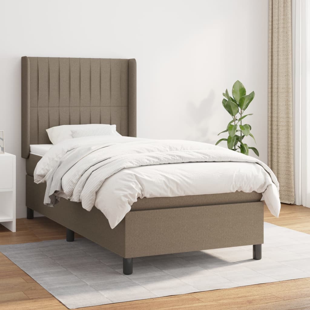 vidaXL Boxspringbett mit Matratze Taupe 90x200 cm Stoff