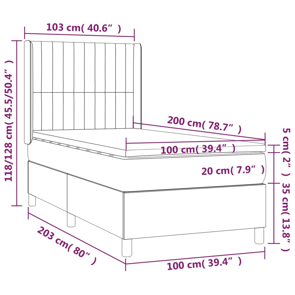 Box spring postel s matrací světle šedý 100 x 200 cm textil