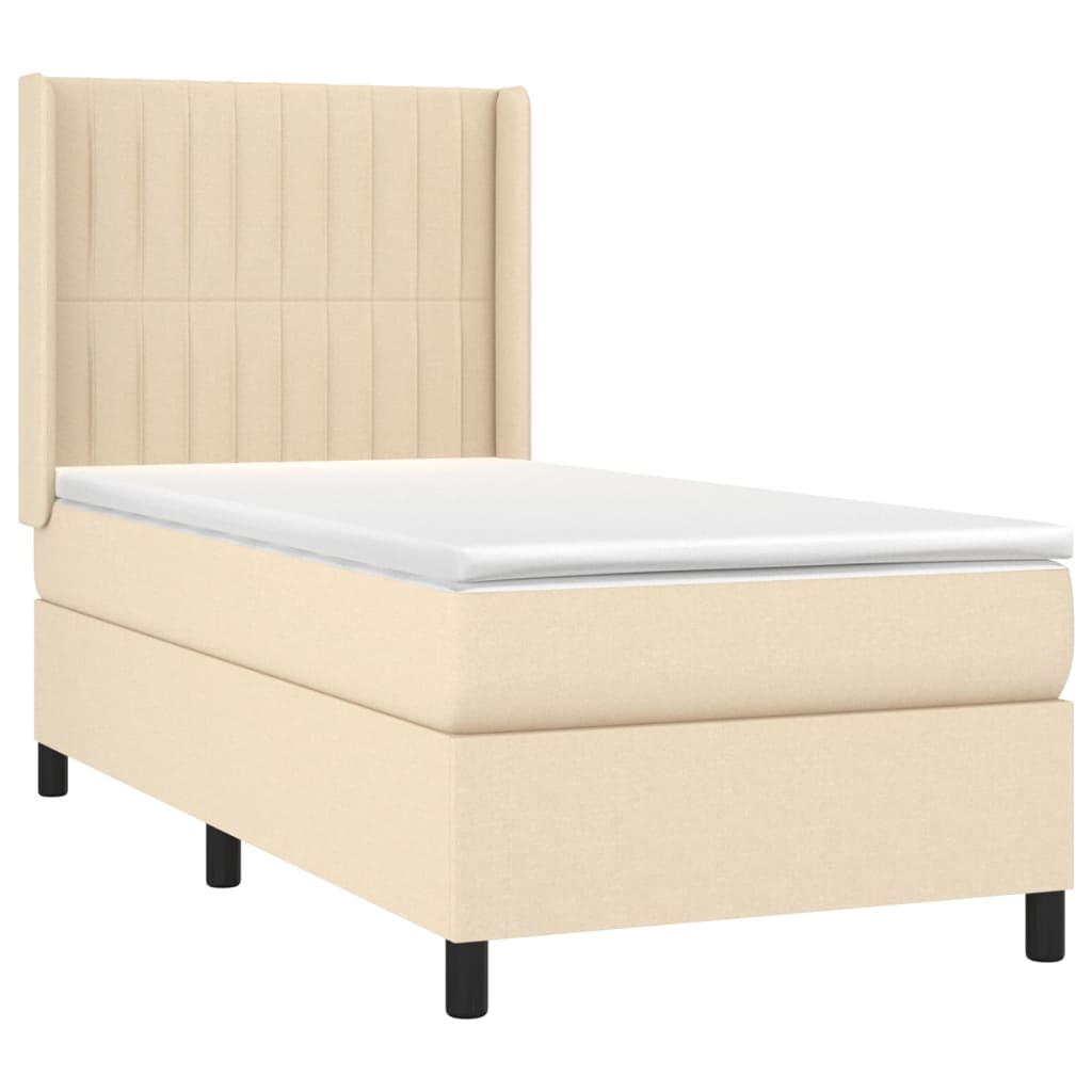vidaXL Boxspring met matras stof crèmekleurig 100x200 cm afbeelding