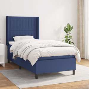 Box spring postel s matrací modrá 100 x 200 cm textil