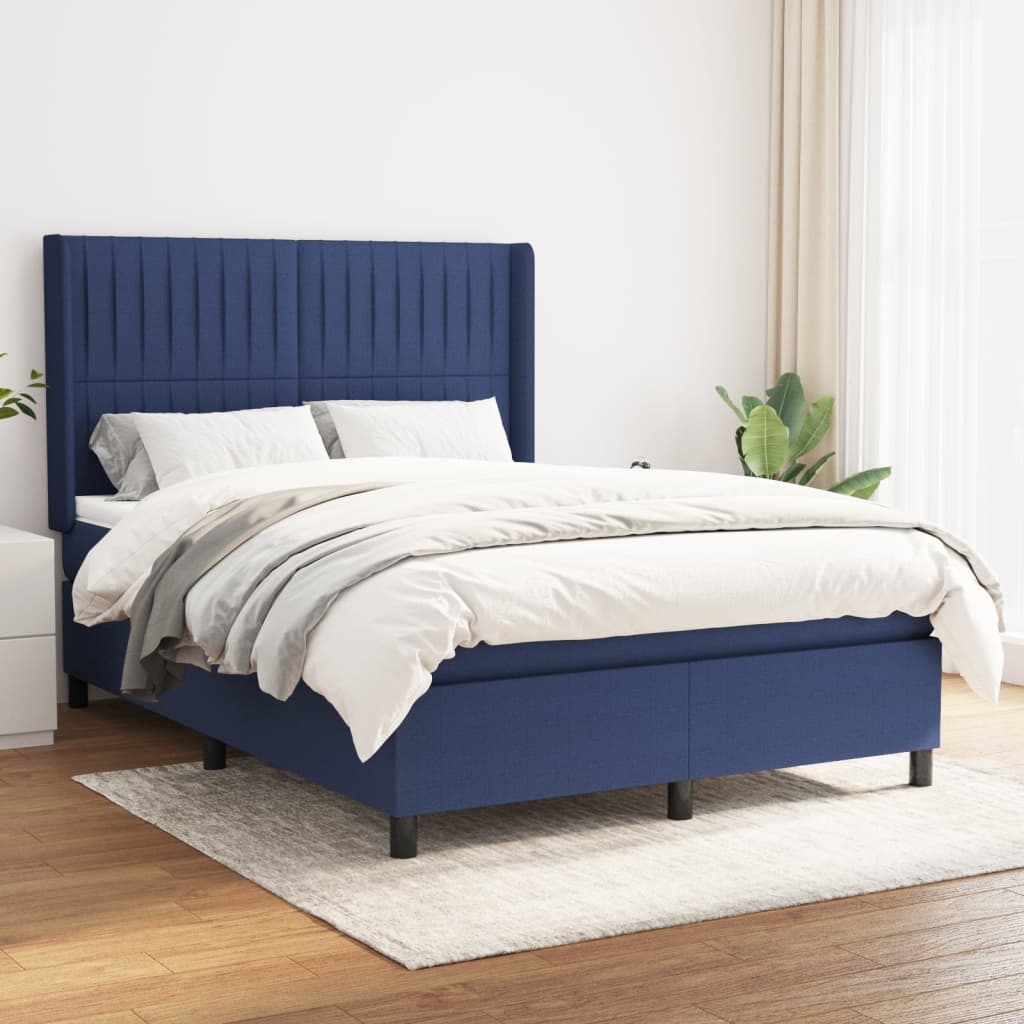 Boxspringbett mit Matratze Blau 140×190 cm Stoff