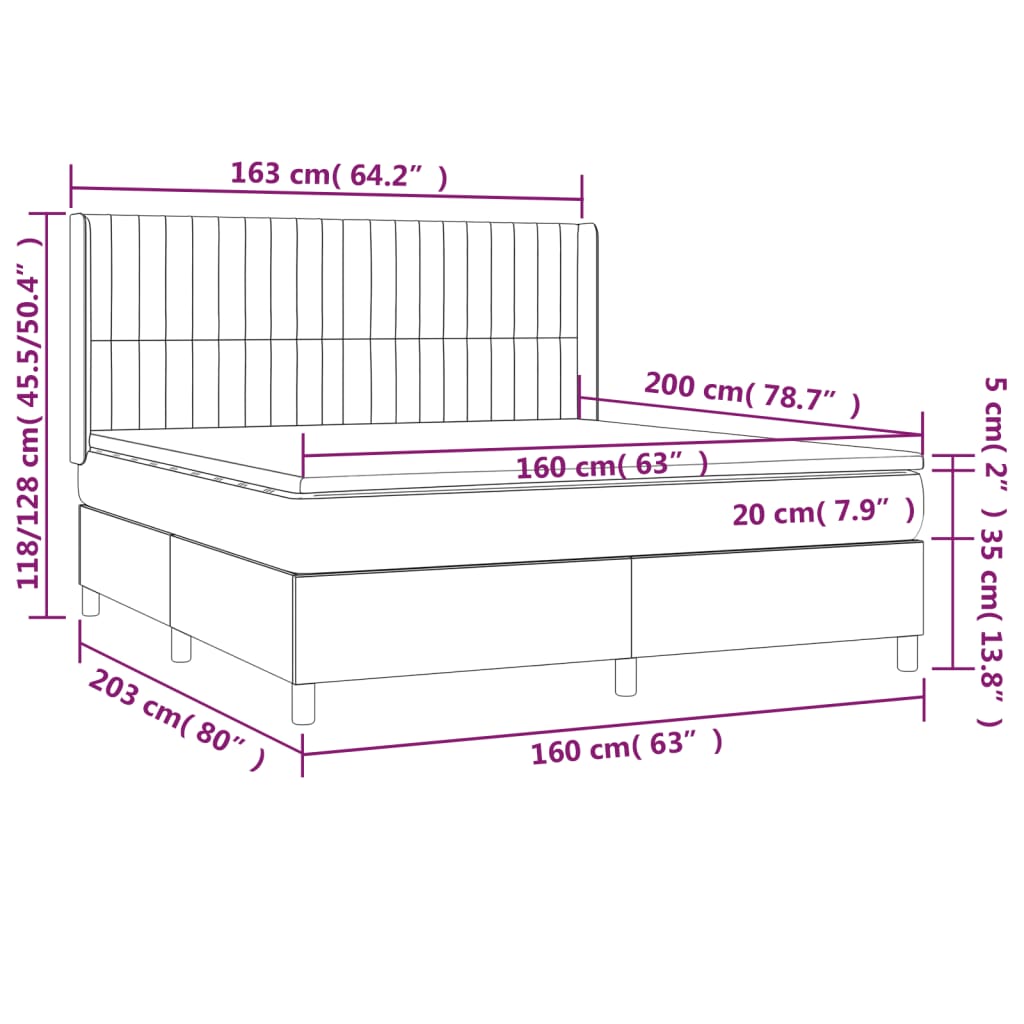 Pat box spring cu saltea, maro închis, 160x200 cm, textil