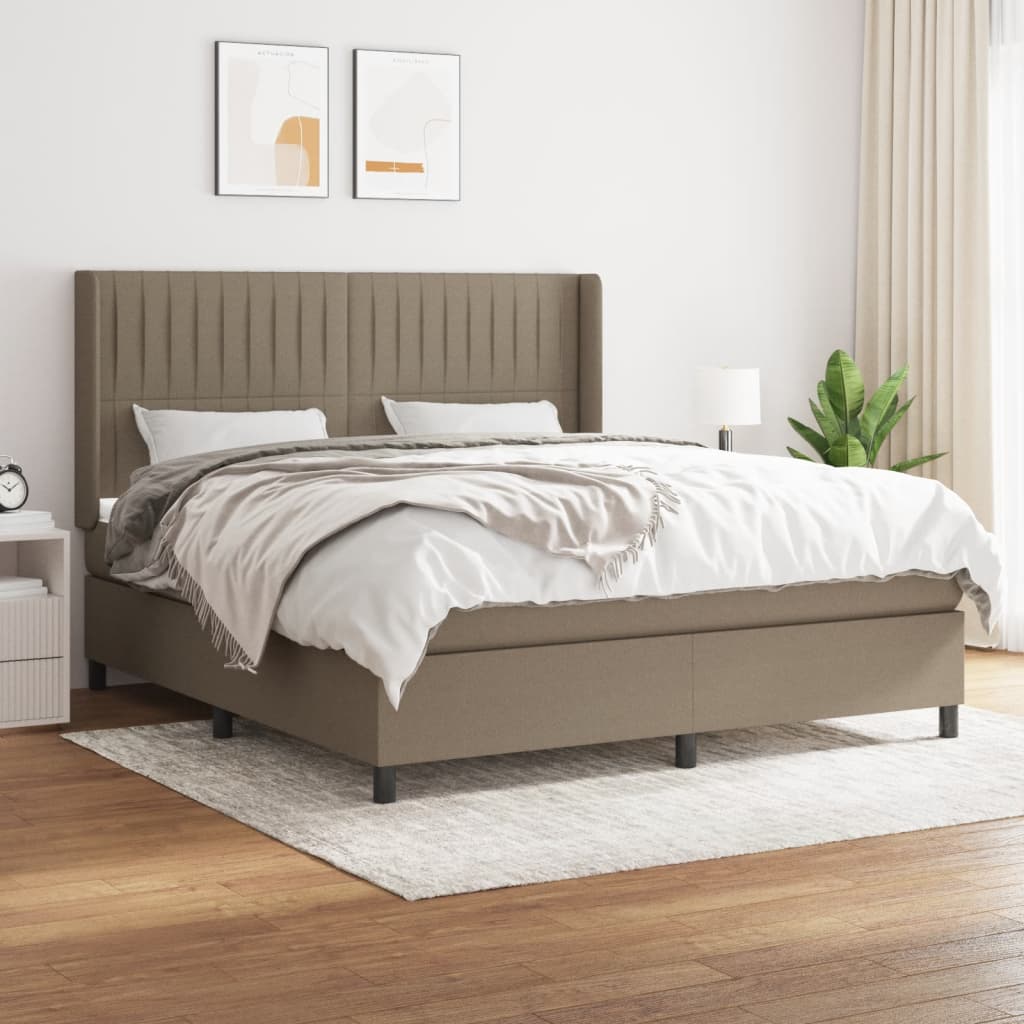 vidaXL Boxspringbett mit Matratze Taupe 160x200 cm Stoff