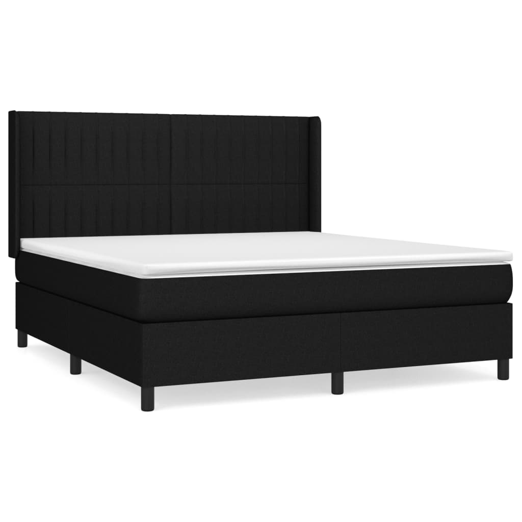 vidaXL Box spring postelja z vzmetnico črna 180x200 cm blago