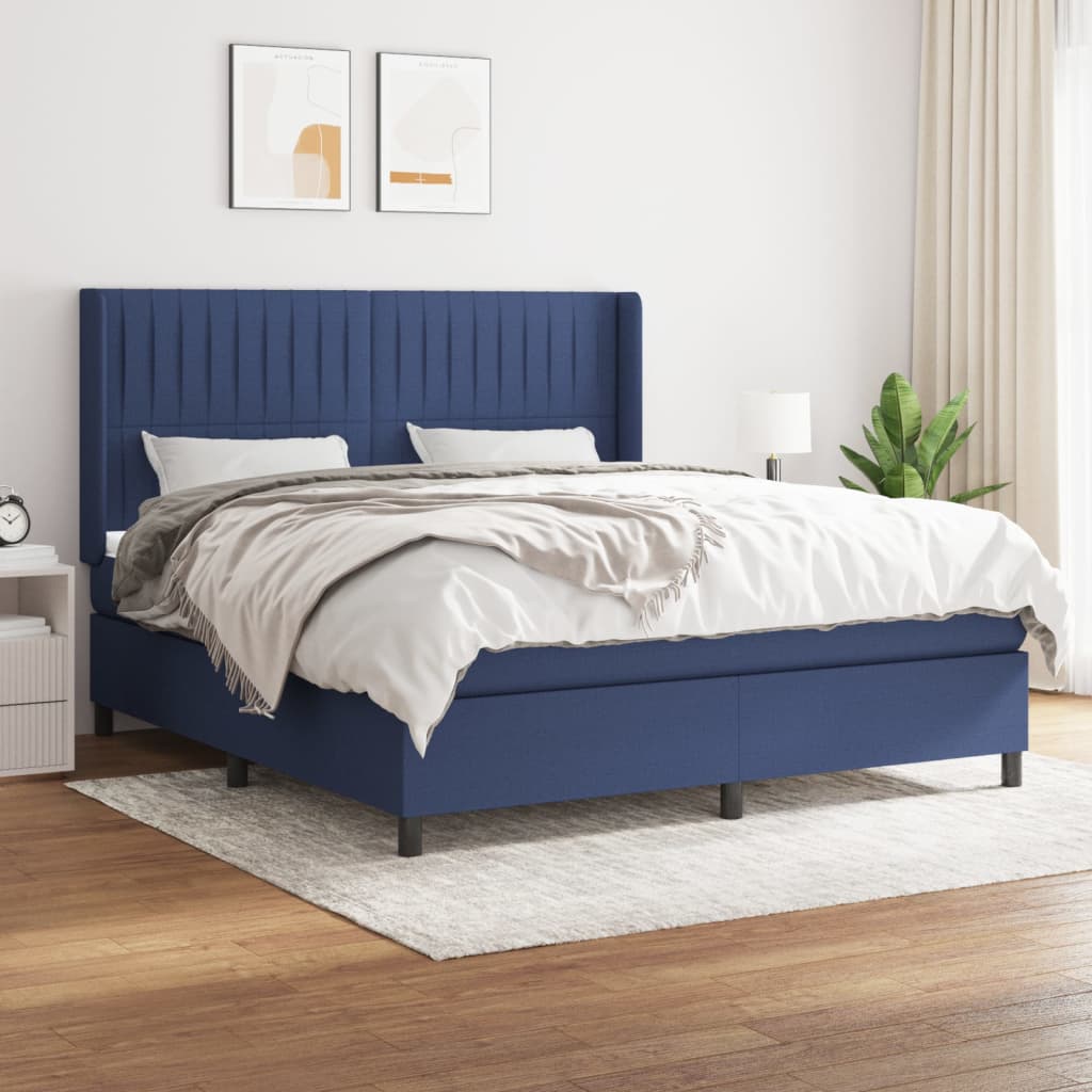 vidaXL Pat box spring cu saltea, albastru, 180×200 cm, material textil