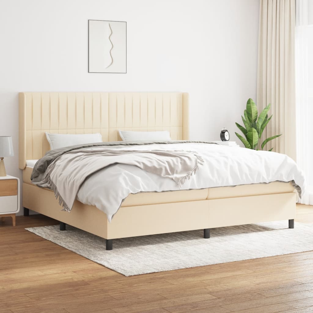 Boxspringbett mit Matratze Creme 200×200 cm Stoff