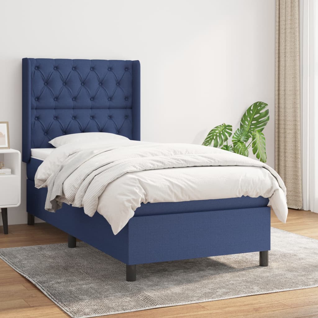 vidaXL Boxspringbett mit Matratze Blau 80x200 cm Stoff