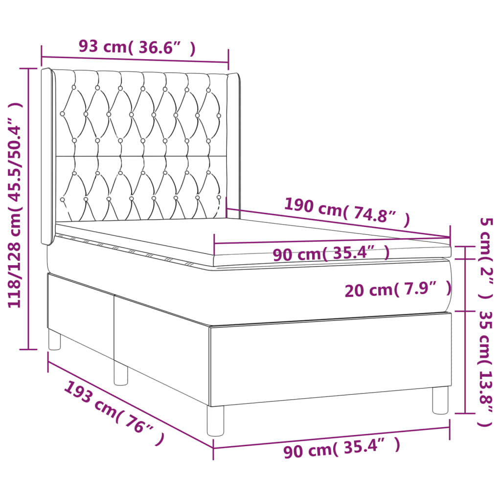 Pat box spring cu saltea, albastru, 90x190 cm, textil