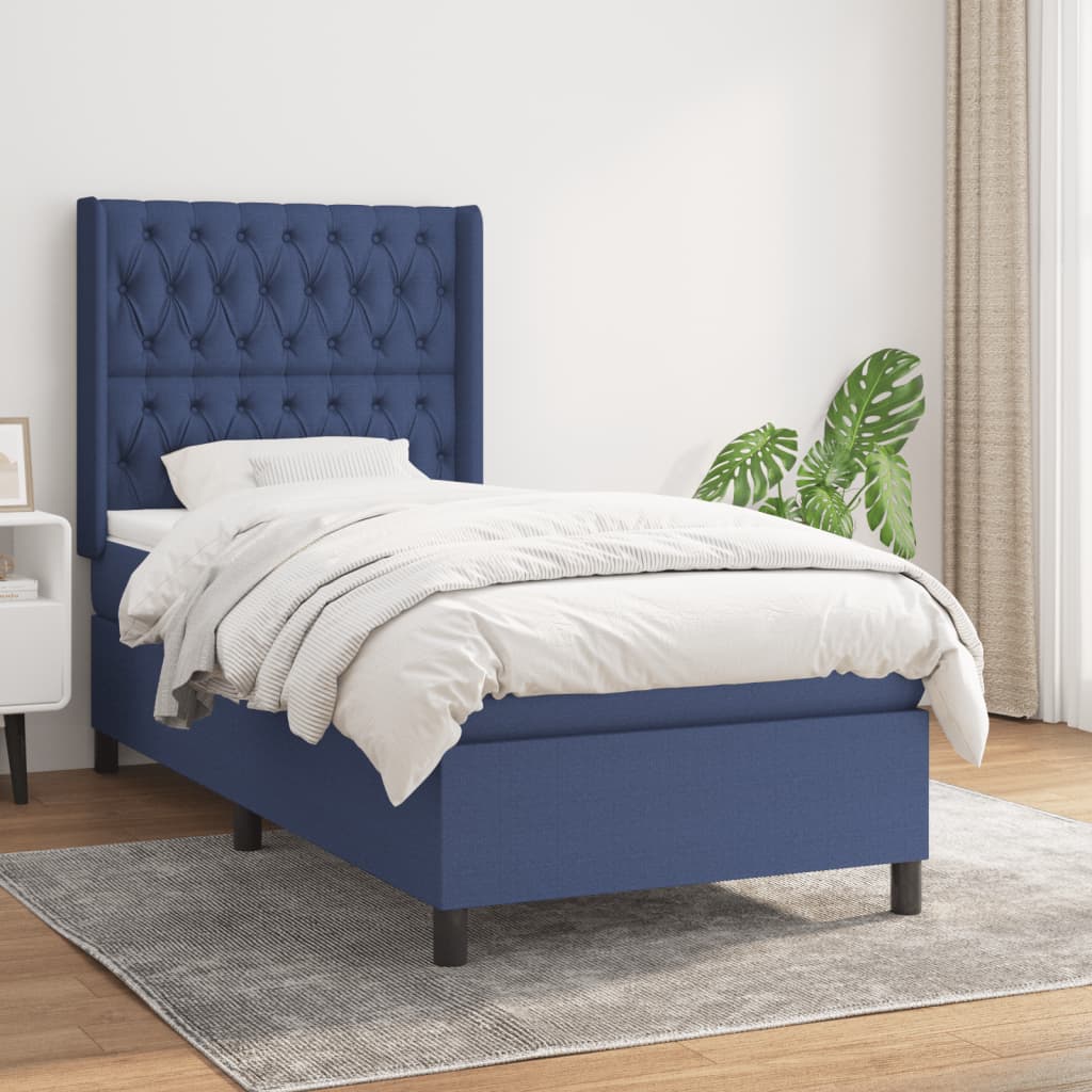 vidaXL Boxspringbett mit Matratze Blau 90x190 cm Stoff