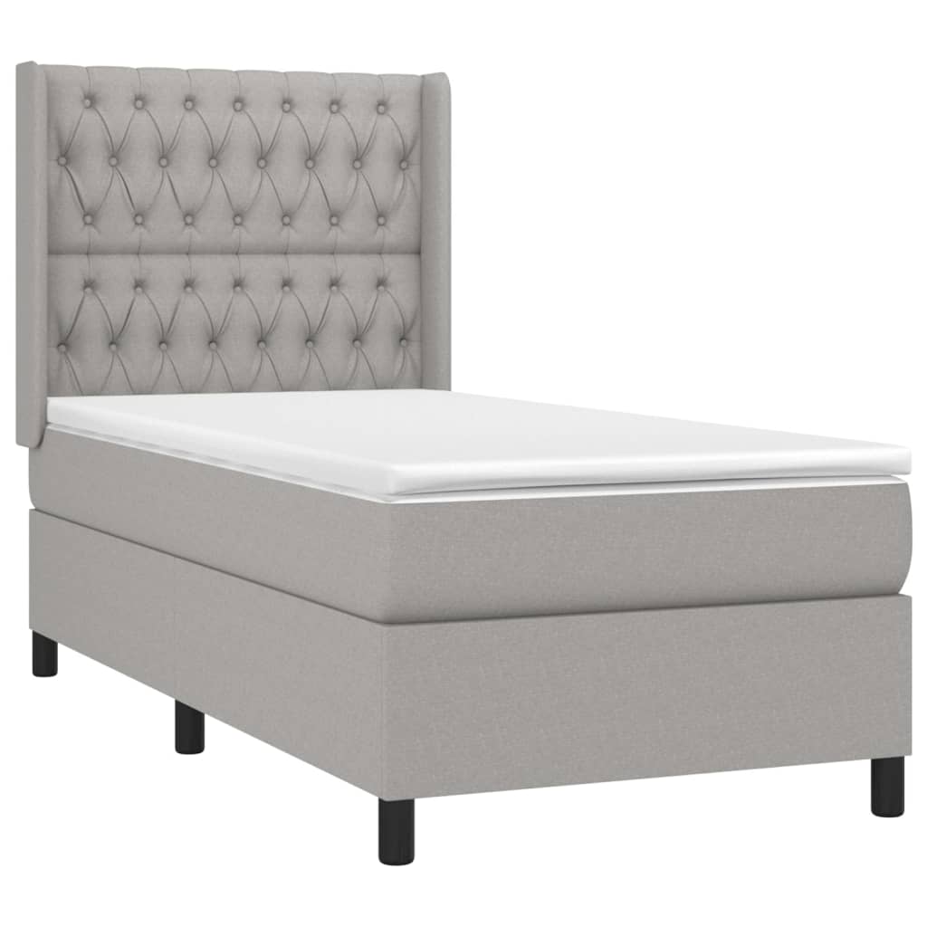 vidaXL Boxspring met matras stof lichtgrijs 100x200 cm afbeelding
