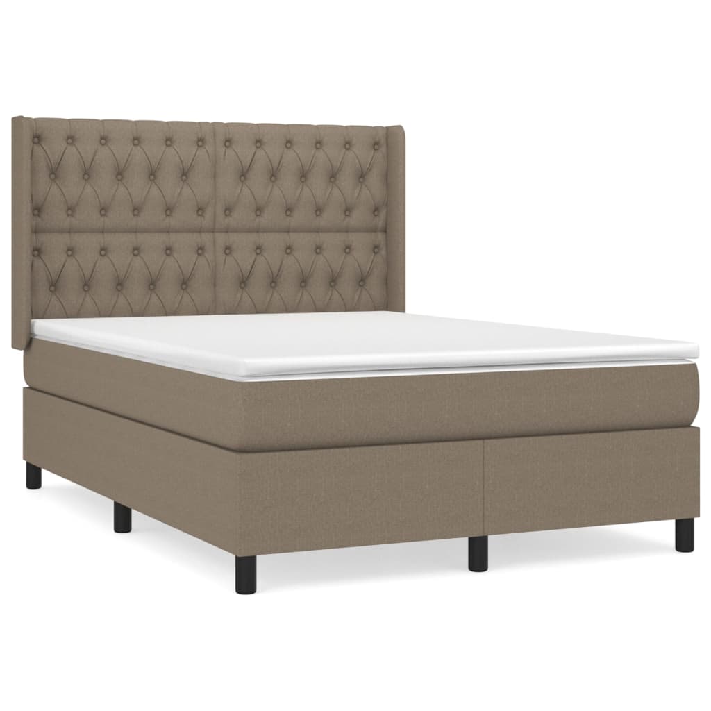 vidaXL Box spring postelja z vzmetnico taupe 140x200 cm blago