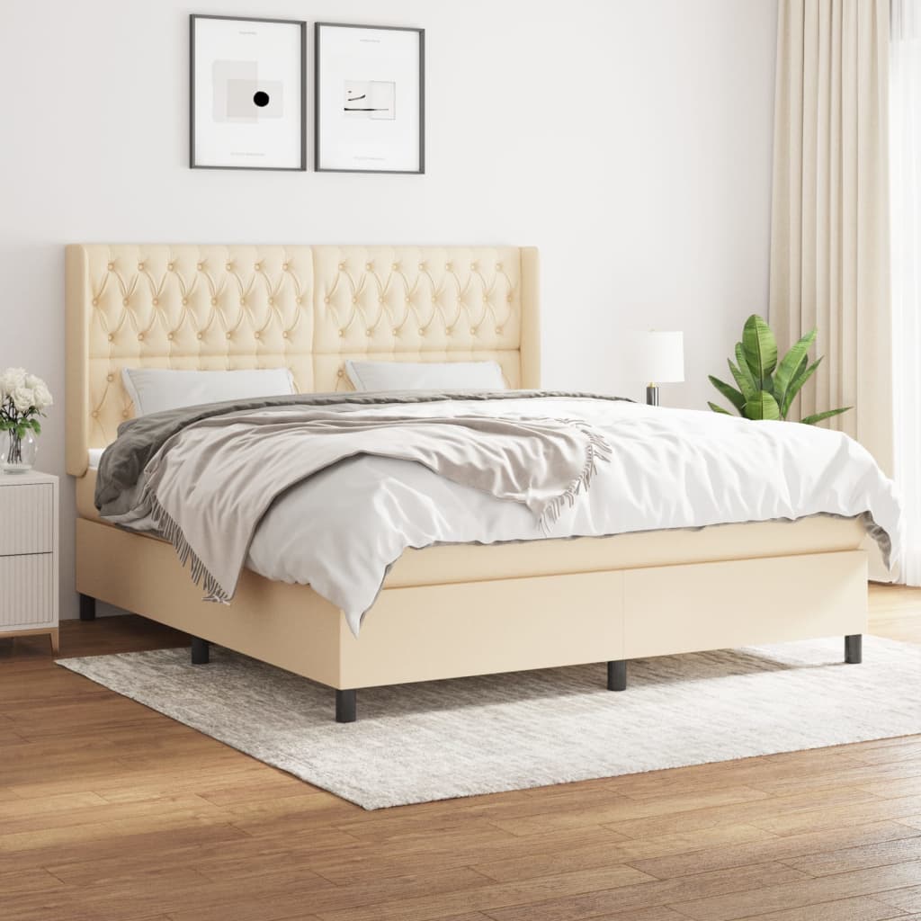 vidaXL Boxspringbett mit Matratze Creme 180x200 cm Stoff