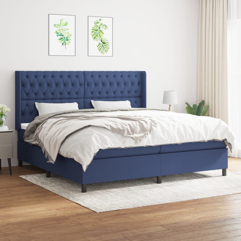 vidaXL Pat box spring cu saltea, albastru, 200×200 cm, textil 200x200
