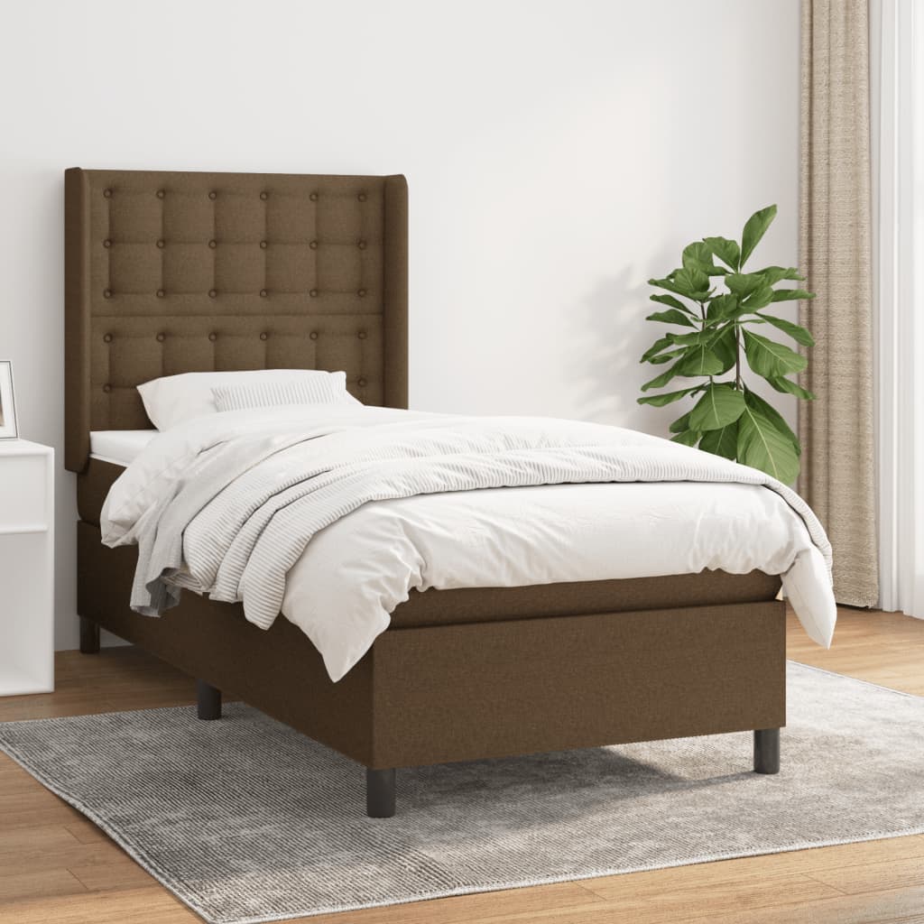 Box spring postel s matrací tmavě hnědá 90x190 cm textil