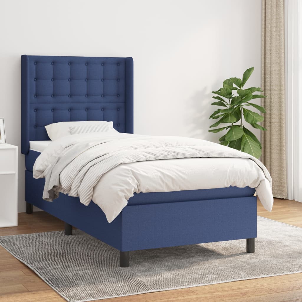 vidaXL Boxspringbett mit Matratze Blau 90x190 cm Stoff