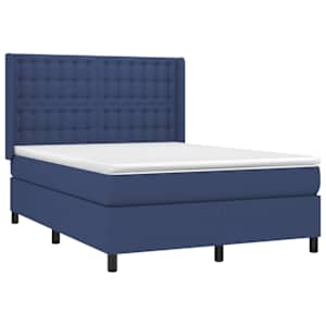 vidaXL Cama com molas/colch&atilde;o 140x190 cm tecido azul