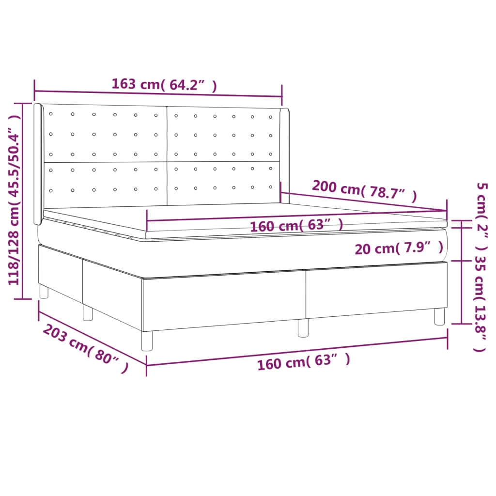 Pat continental cu saltea, gri închis, 160x200 cm, țesătură