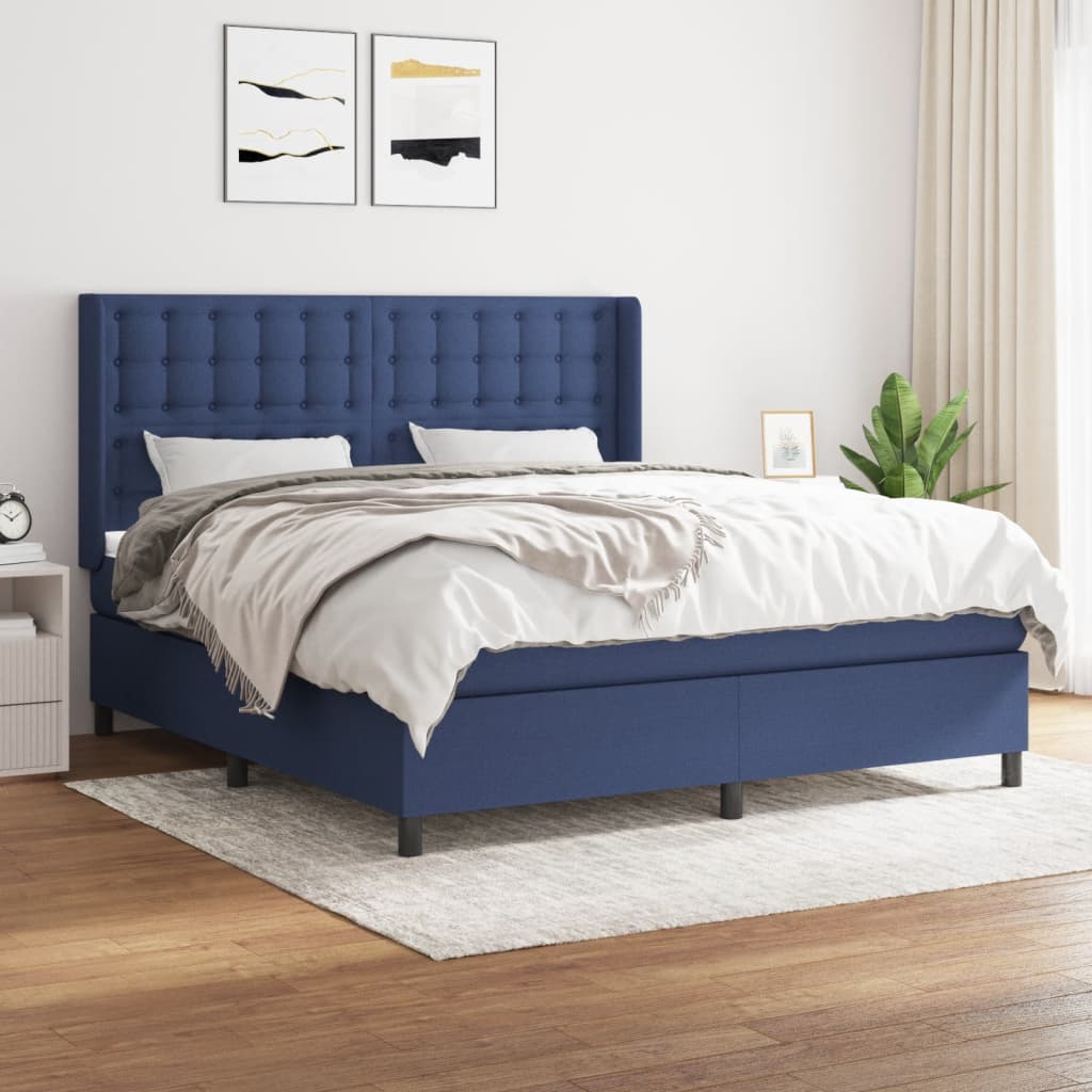 Boxspringbett mit Matratze Blau 160×200 cm Stoff