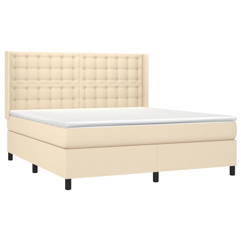 vidaXL Boxspring met matras stof crèmekleurig 180x200 cm afbeelding
