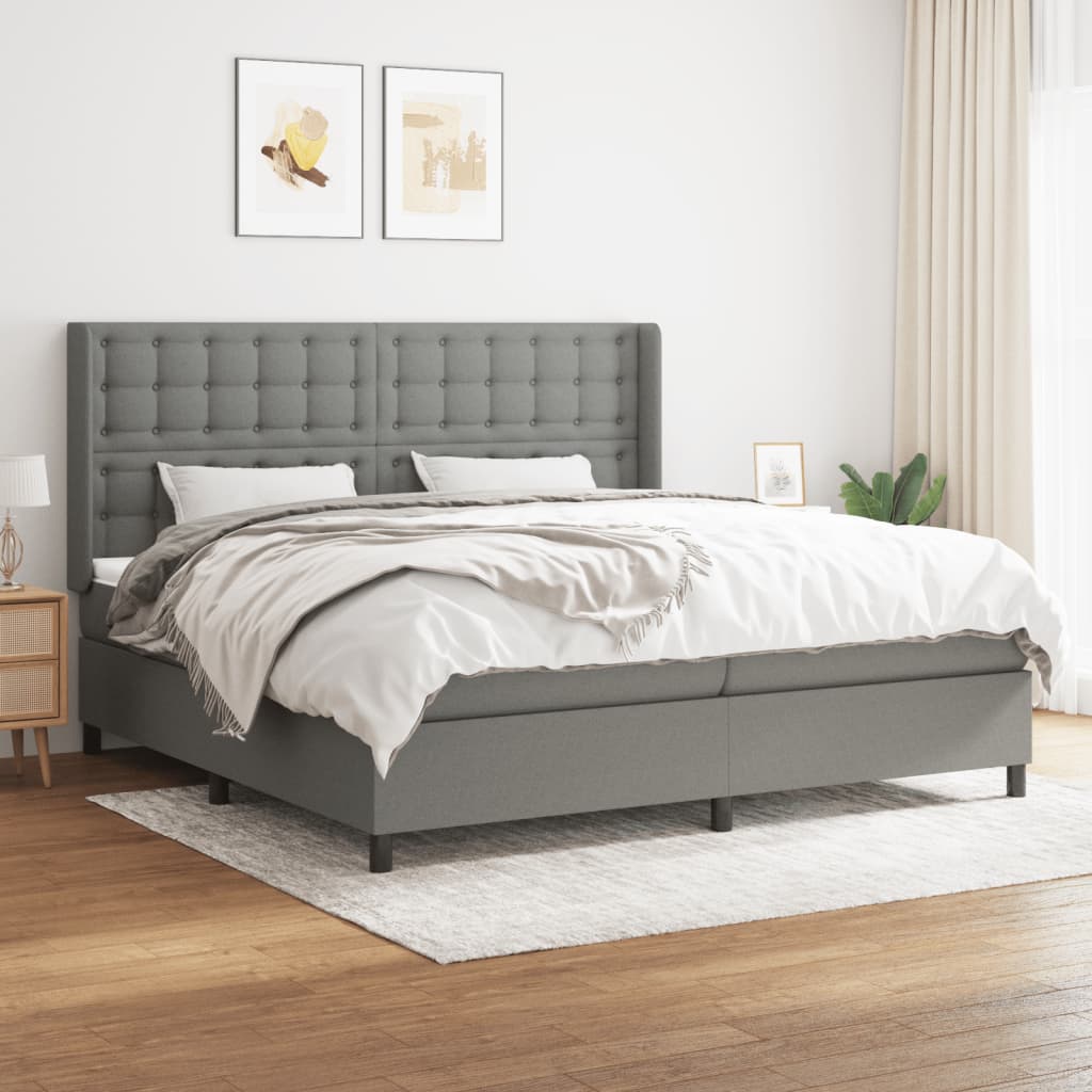 atsperu gulta ar matraci, tumši pelēka audums, 200x200cm | Stepinfit.lv