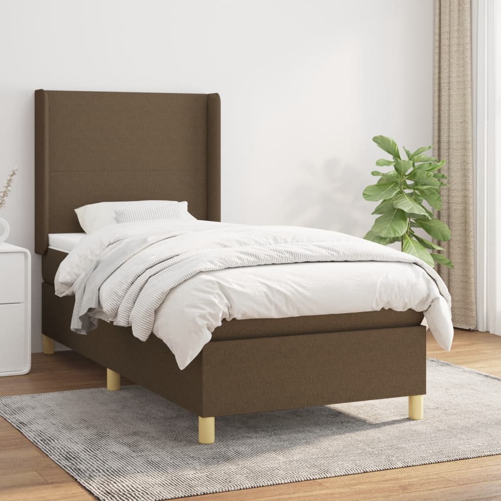 vidaXL Pat box spring cu saltea, maro închis, 90x190 cm, textil