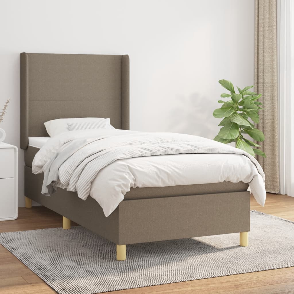 Pat box spring cu saltea, gri taupe, 90x190 cm, textil