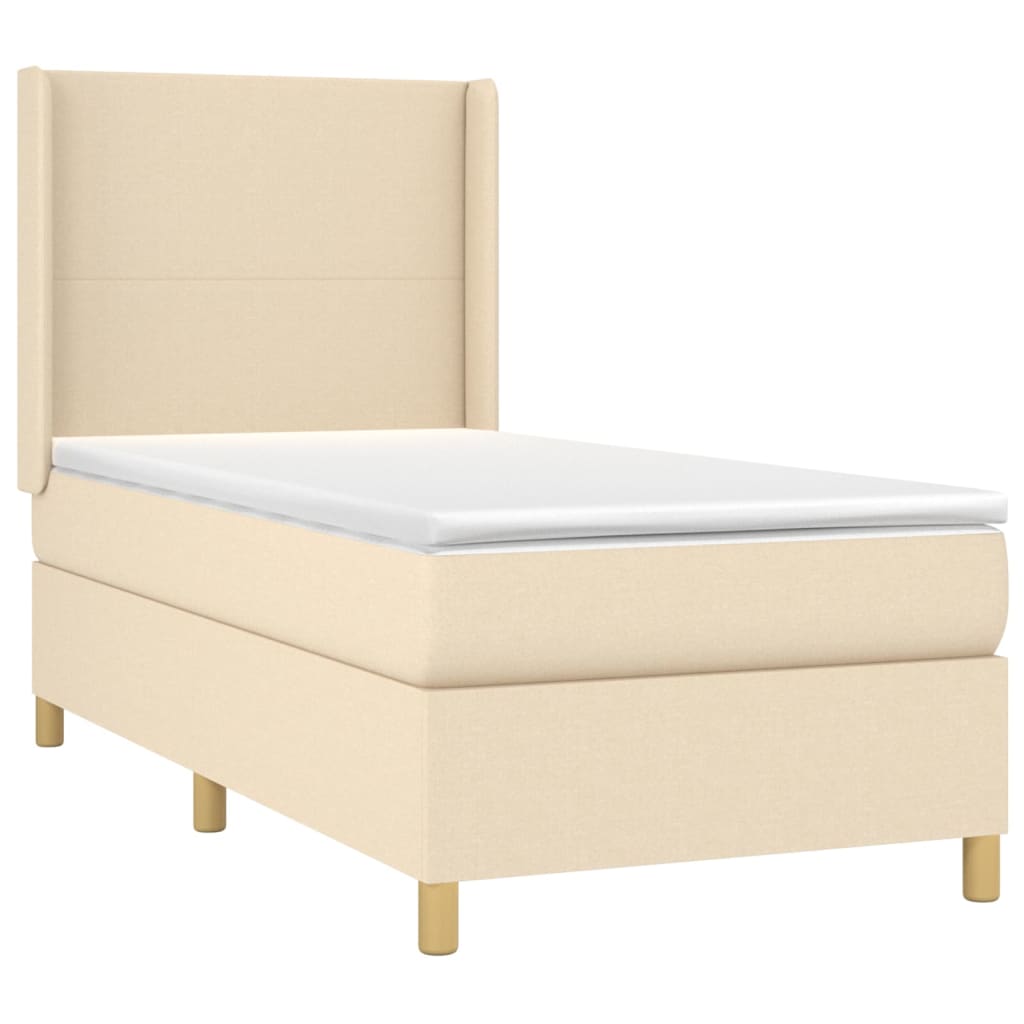 vidaXL Boxspring met matras stof crèmekleurig 90x200 cm afbeelding