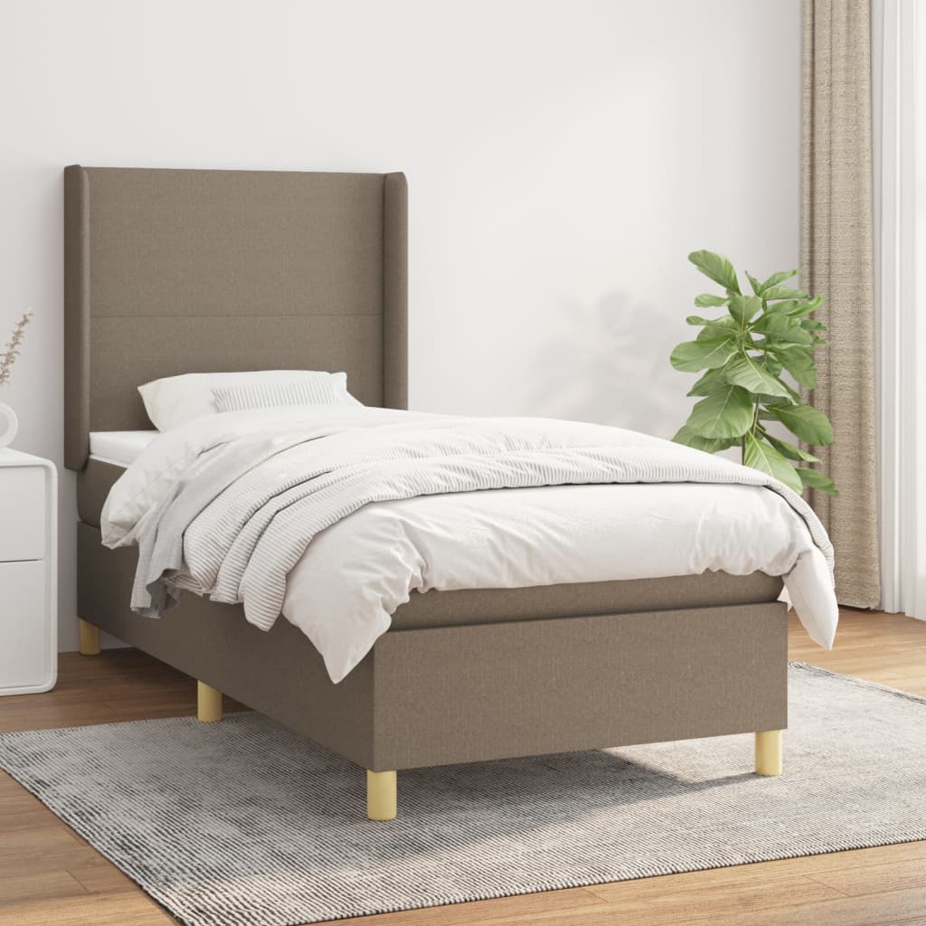 vidaXL Boxspringbett mit Matratze Taupe 100x200 cm Stoff