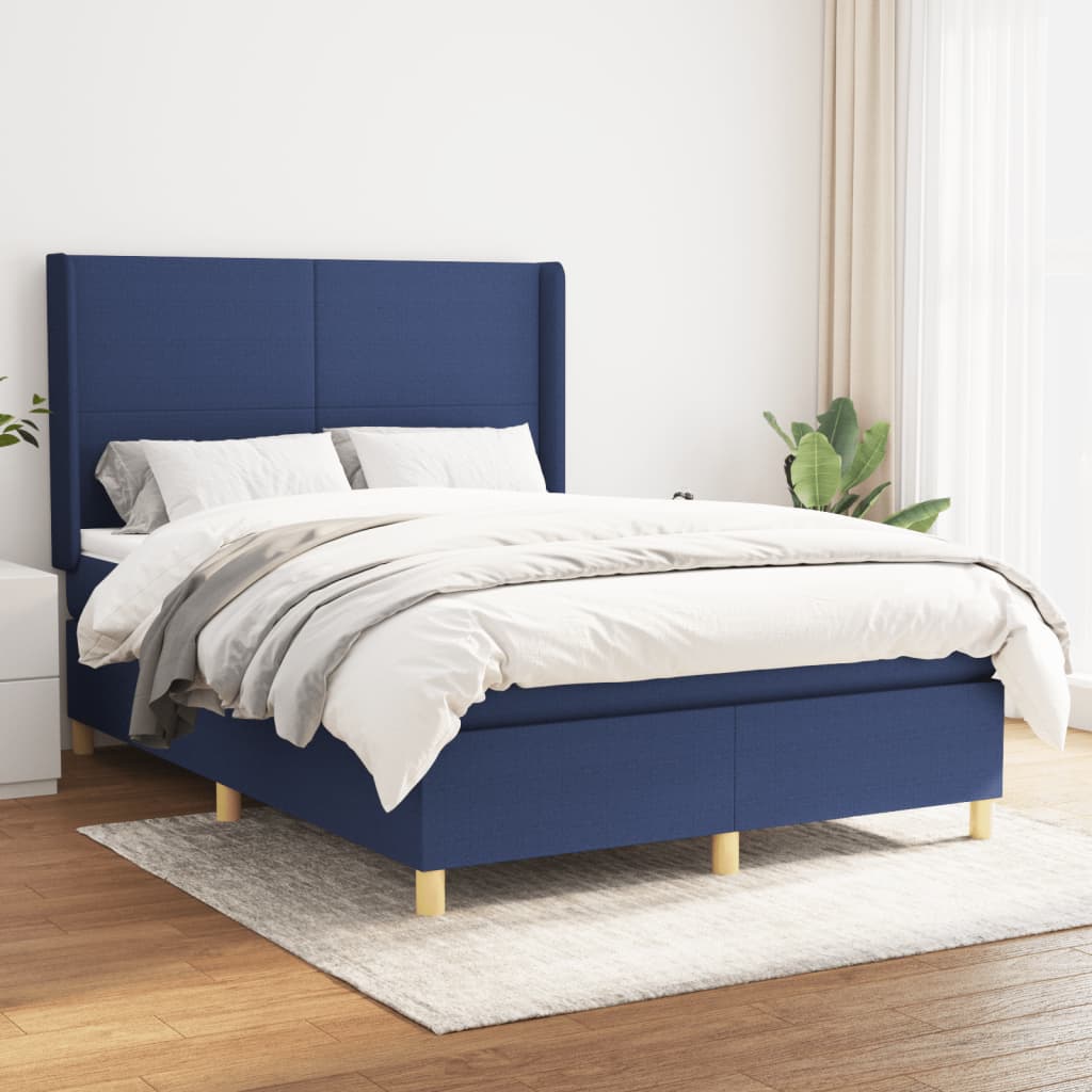 vidaXL Boxspringbett mit Matratze Blau 140x190 cm Stoff