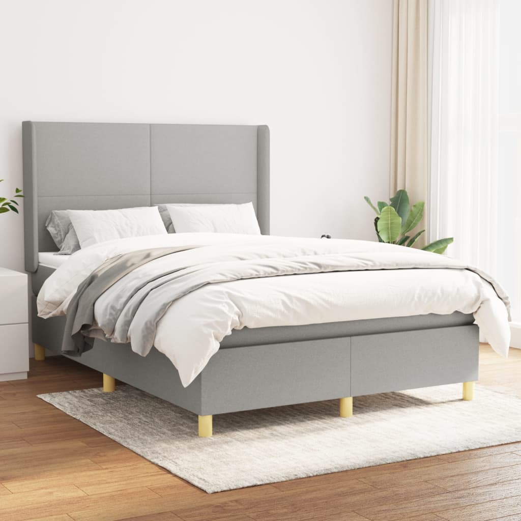 vidaXL Lit à sommier tapissier avec matelas Gris clair 140x200cm Tissu