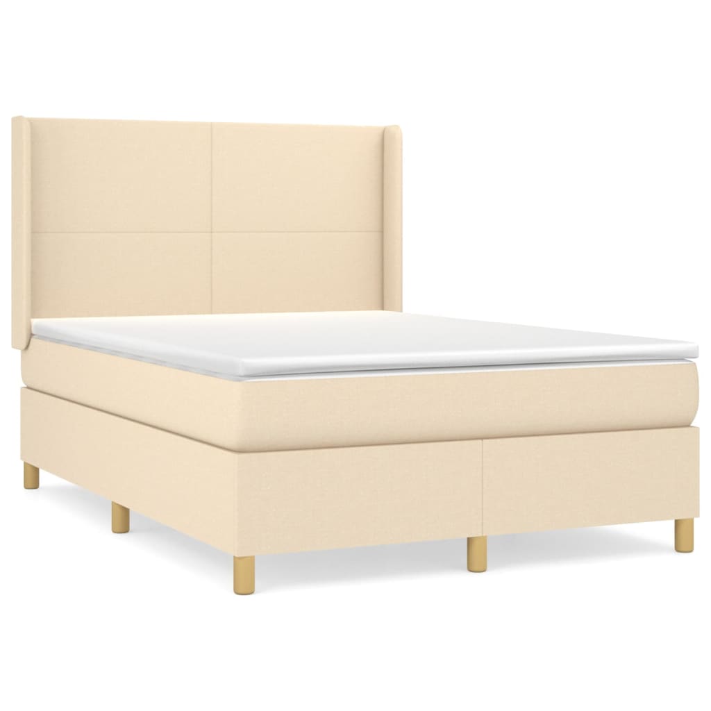 vidaXL Posteľný rám boxspring s matracom krémový 140x200 cm látka