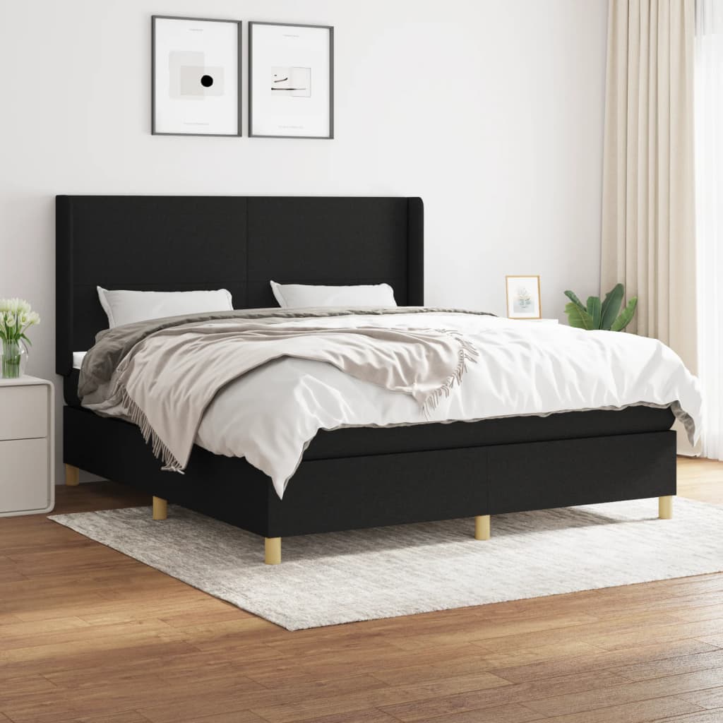 vidaXL Pat box spring cu saltea, negru, 180x200 cm, catifea