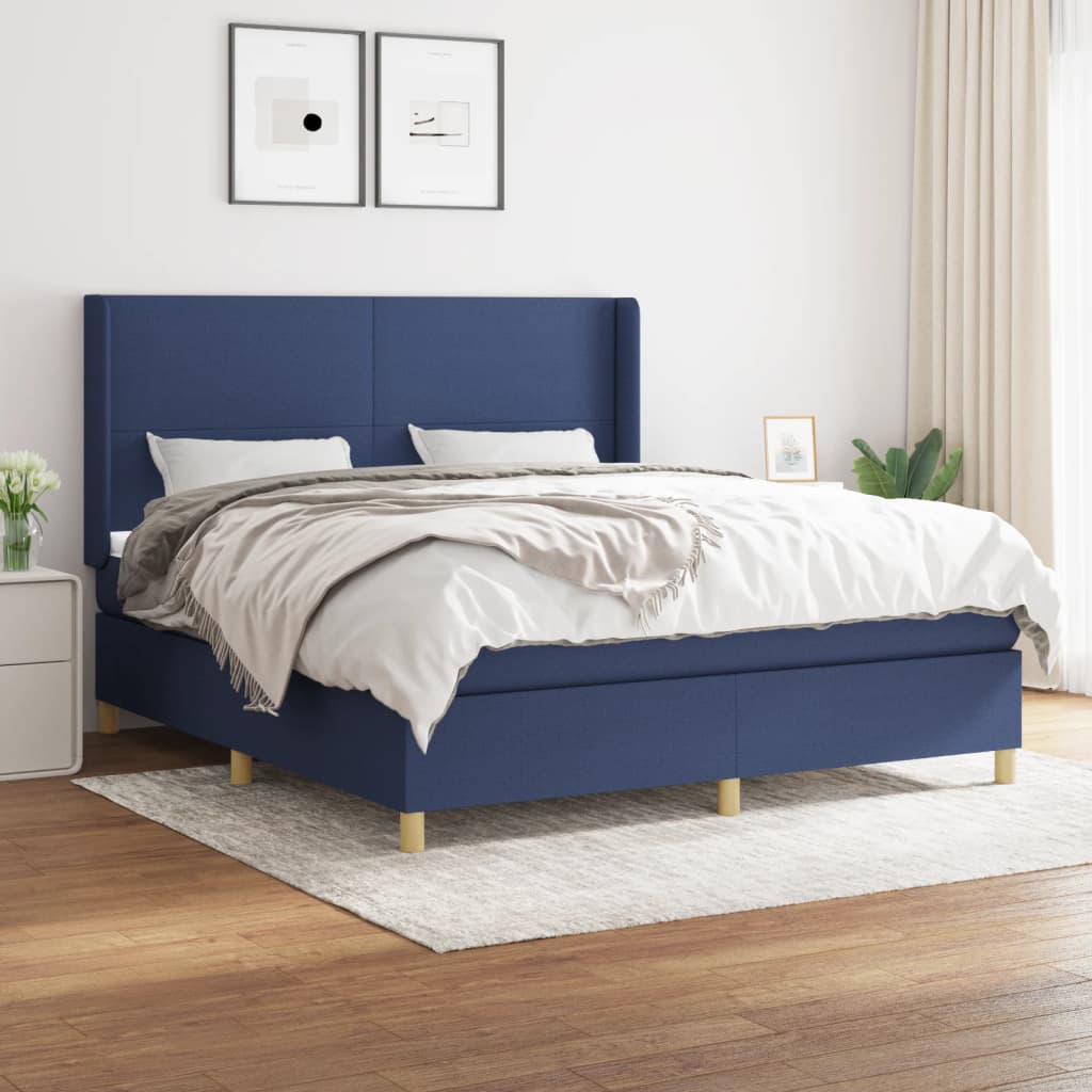 Box spring postel s matrací modrá 180x200 cm textil
