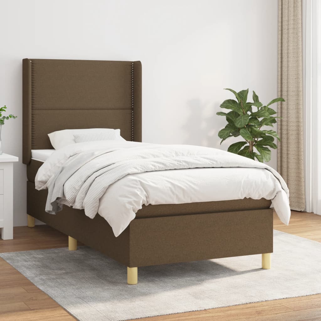 Box spring postelja z vzmetnico temno rjava 80x200 cm blago