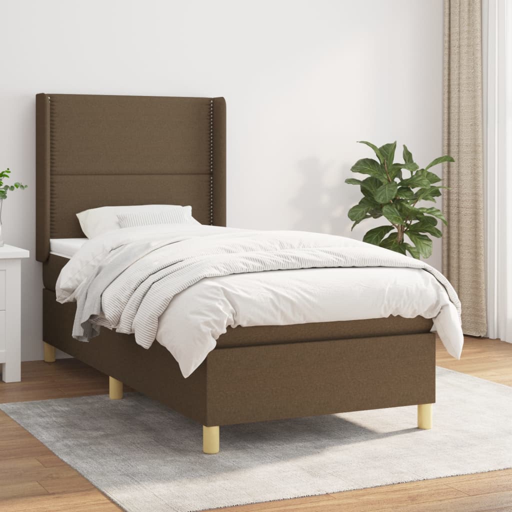 Box spring postel s matrací tmavě hnědá 90x200 cm textil