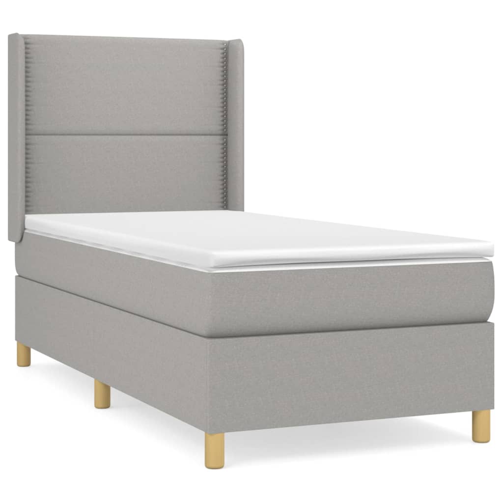 vidaXL Box spring postelja z vzmetnico svetlo siv 100x200 cm blago