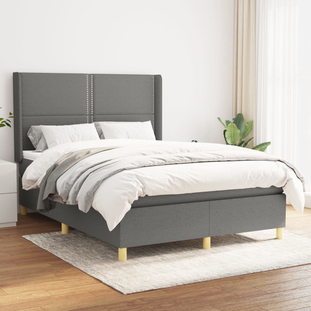 Box spring postel s matrací tmavě šedý 140 x 190 cm textil