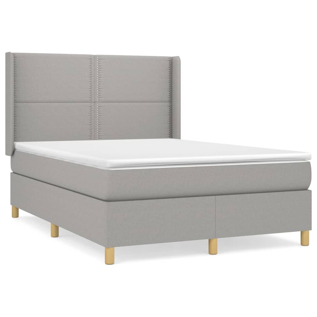 vidaXL Box spring postelja z vzmetnico svetlo siva 140x200 cm blago