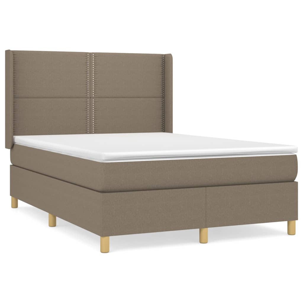 vidaXL Box spring postelja z vzmetnico taupe 140x200 cm blago