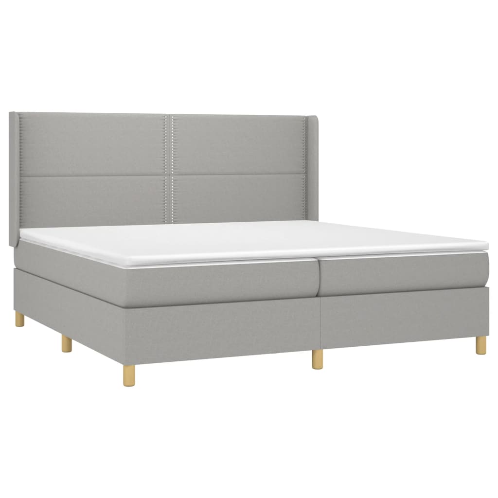 Box spring postelja z vzmetnico svetlo siva 200x200 cm blago