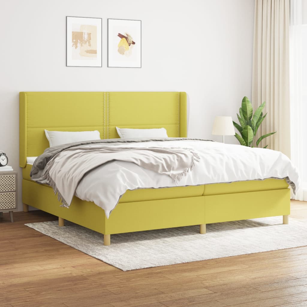 vidaXL Pat box spring cu saltea, verde, 200×200 cm, textil 200x200 imagine noua