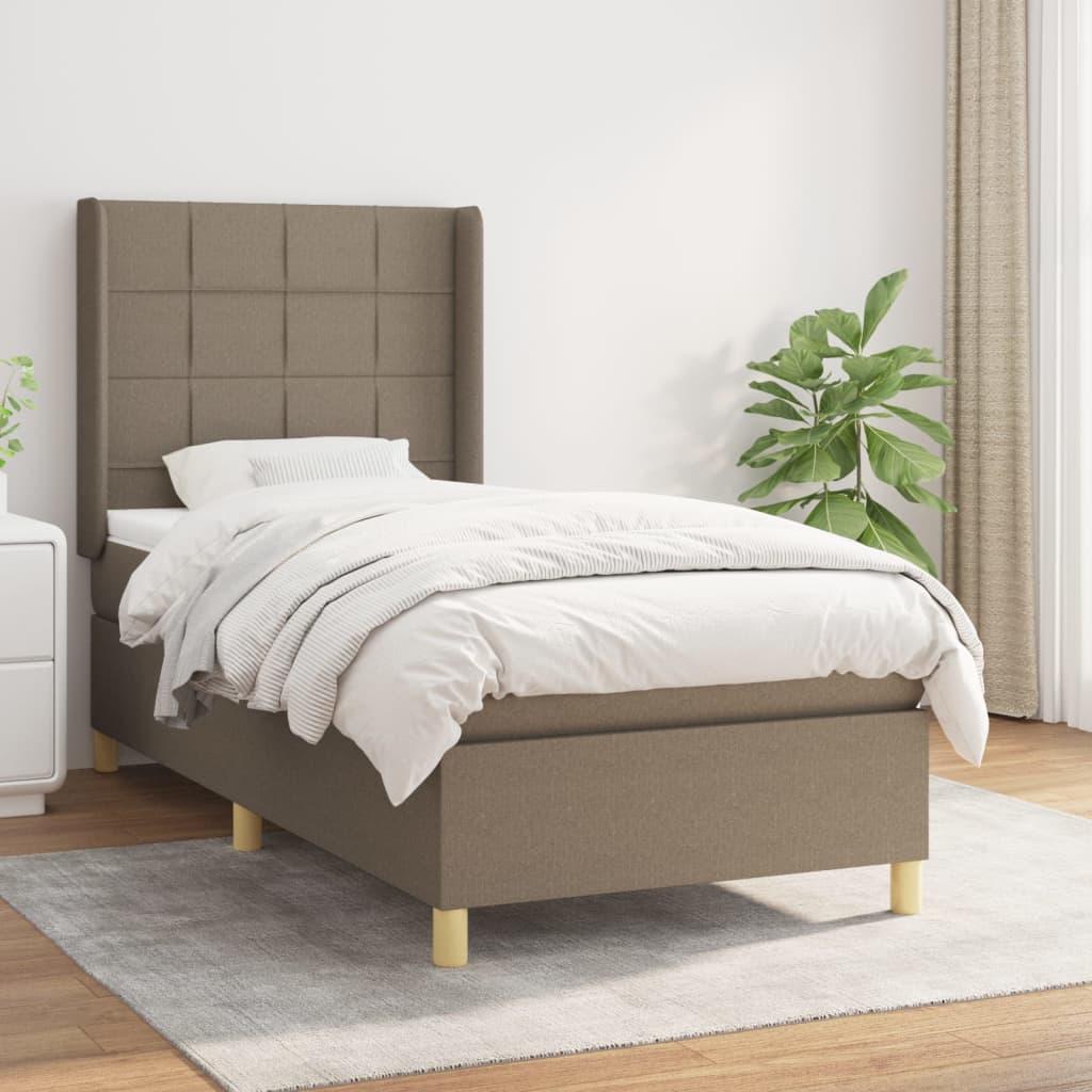 vidaXL Pat box spring cu saltea, gri taupe, 90x190 cm, textil