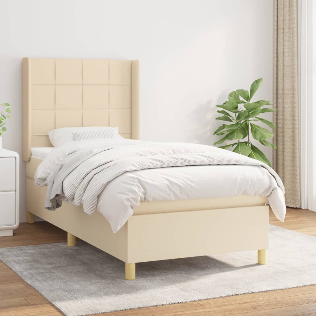 Boxspringbett mit Matratze Creme 90×200 cm Stoff