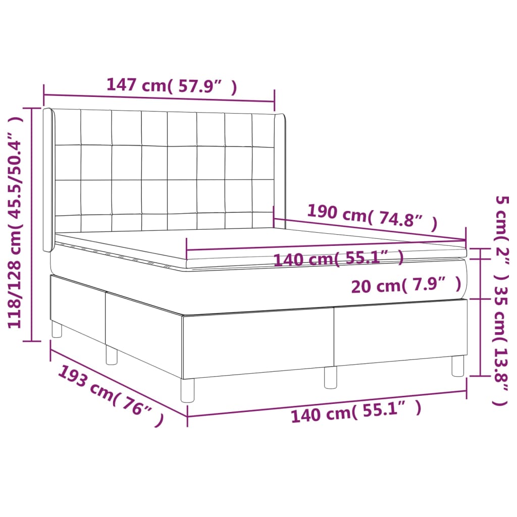 Pat box spring cu saltea, crem, 140x200 cm, textil