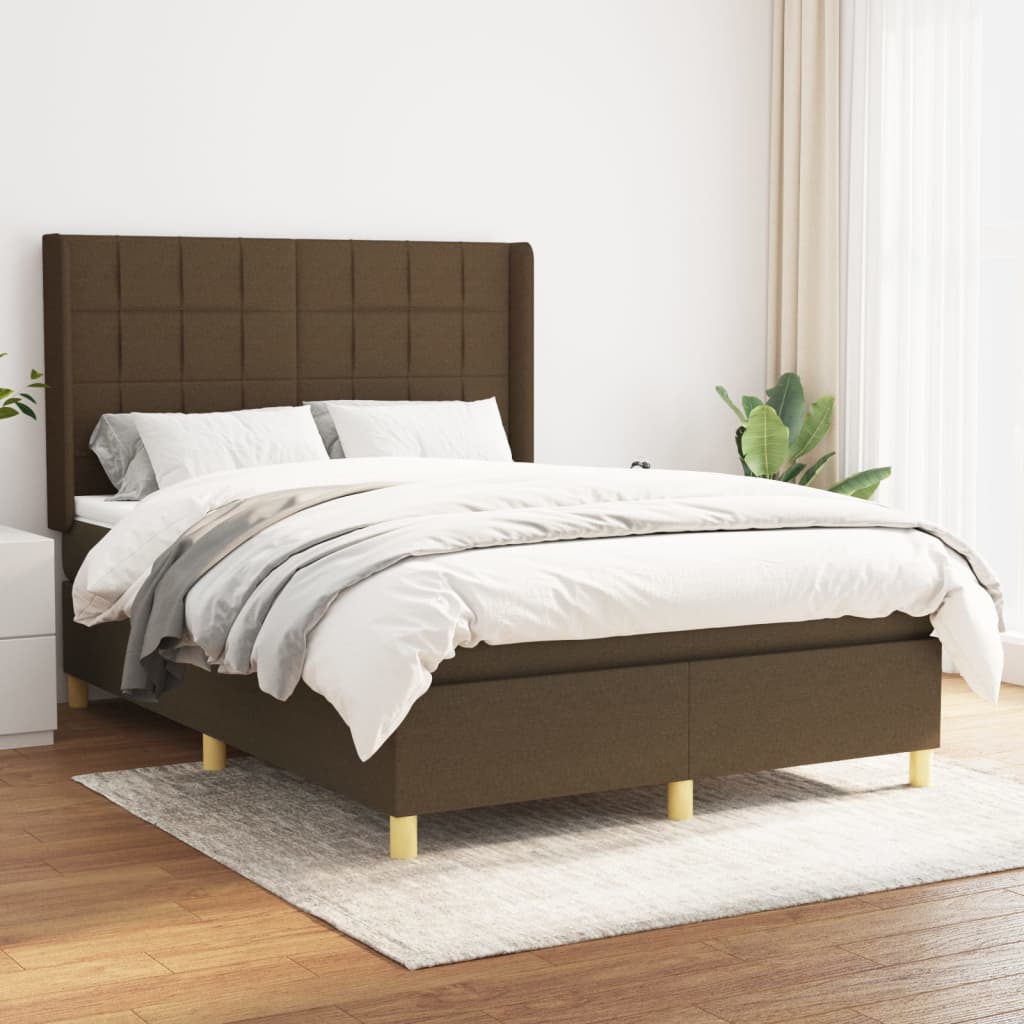 vidaXL Pat continental cu saltea, maro închis, 140×200 cm, textil