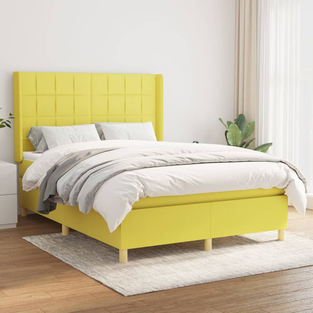 vidaXL Pat continental cu saltea, verde, 140×200 cm, material textil