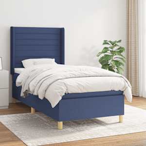 Box spring postelja z vzmetnico moder 80x200 cm blago